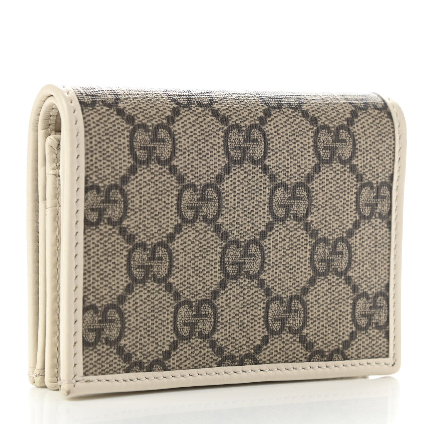 GG Supreme Monogram Azalea Calfskin Horsebit 1955 Card Case Wallet Beige Ebony Mystic White
