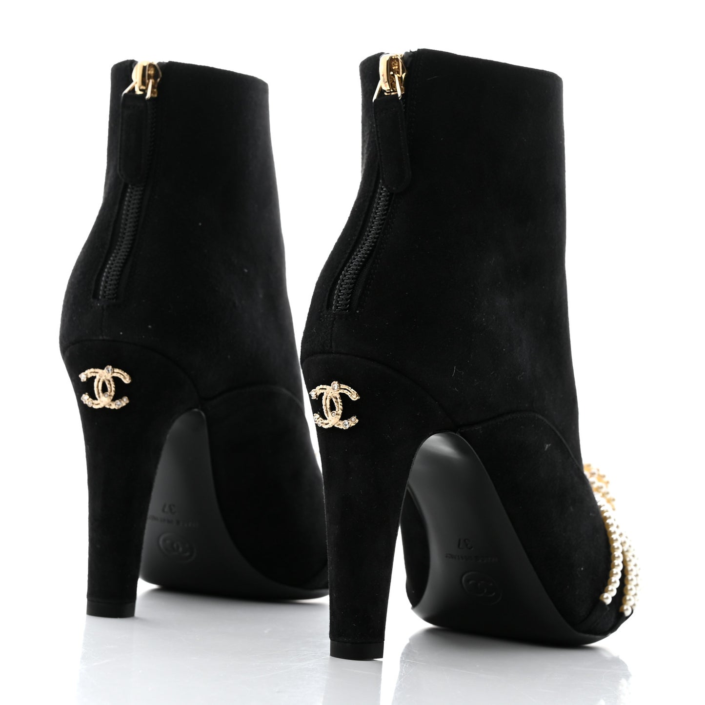 Suede Calfskin Pearl Cap Toe Short Boots 37 Black