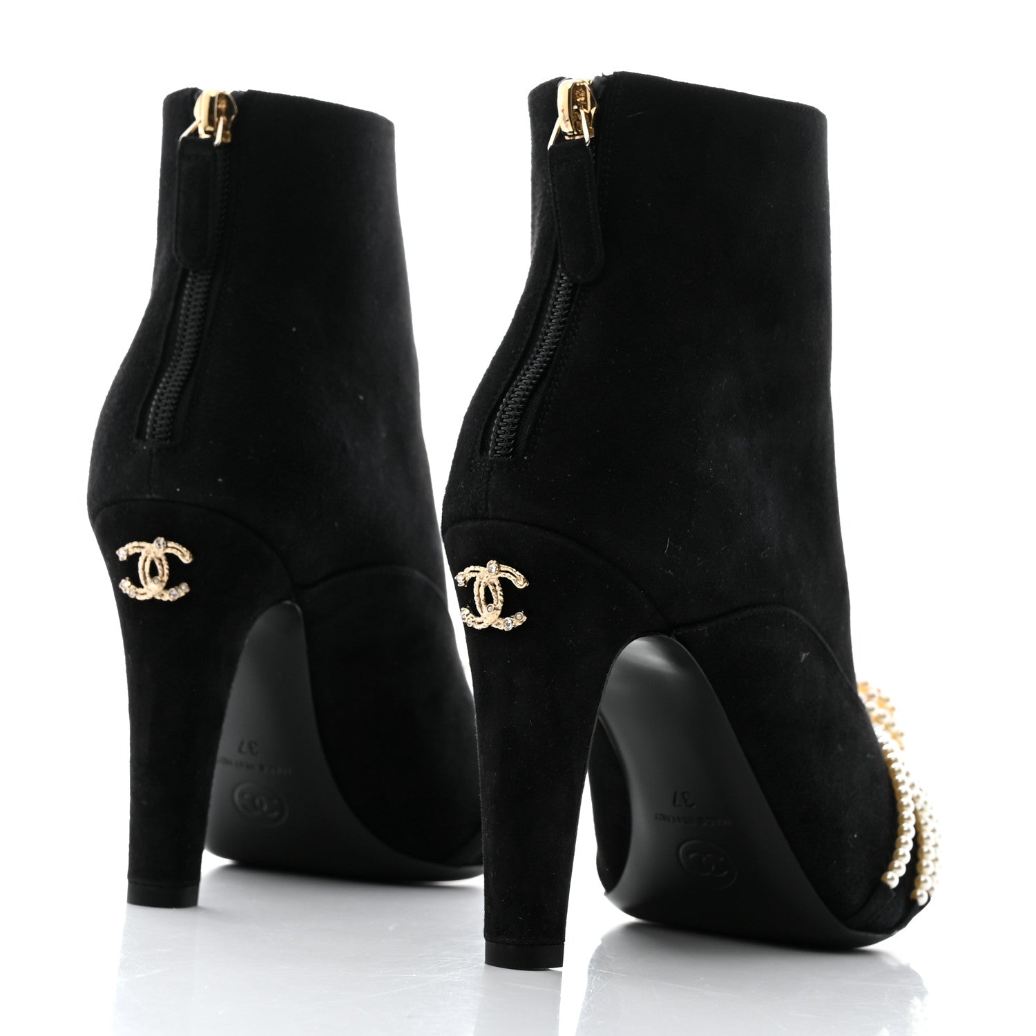 Chanel Suede Calfskin Pearl Cap Toe Short Boots 37 Black 4 of 9