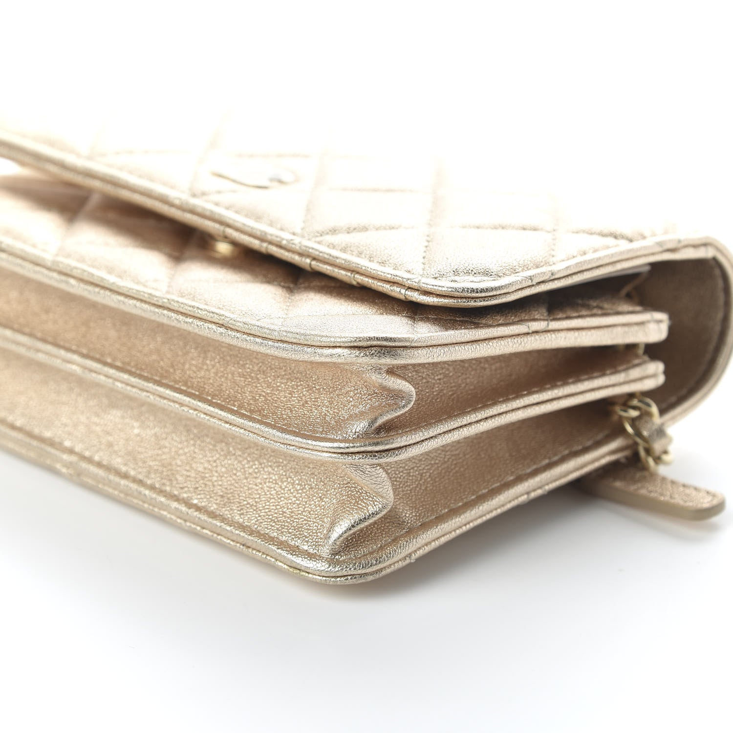 Chanel Metallic Lambskin Quilted Mini Wallet On Chain WOC Gold 7 of 11
