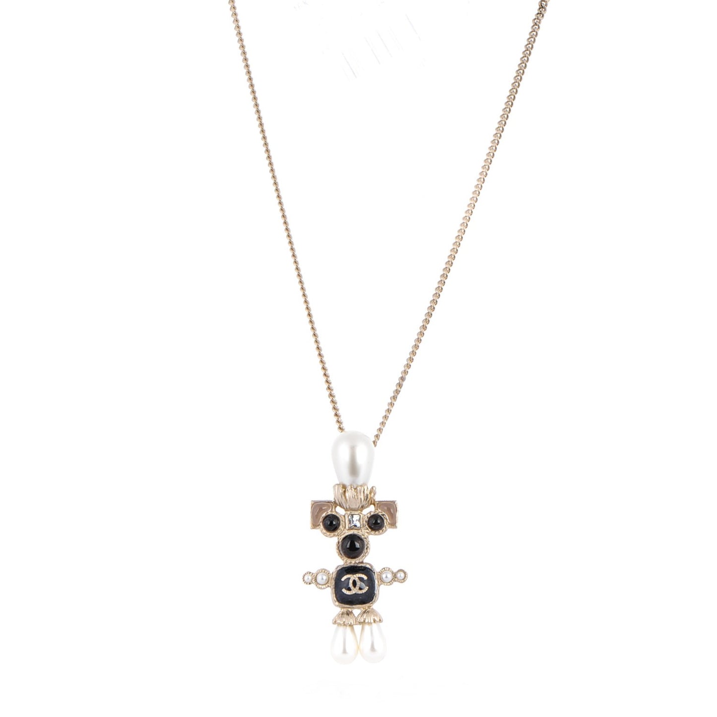 Resin Glass Pearl Strass Necklace Blue Gray Gold
