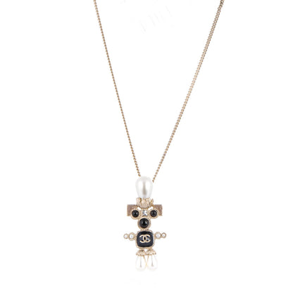 Chanel Resin Glass Pearl Strass Necklace Blue Gray Gold 1 of 4