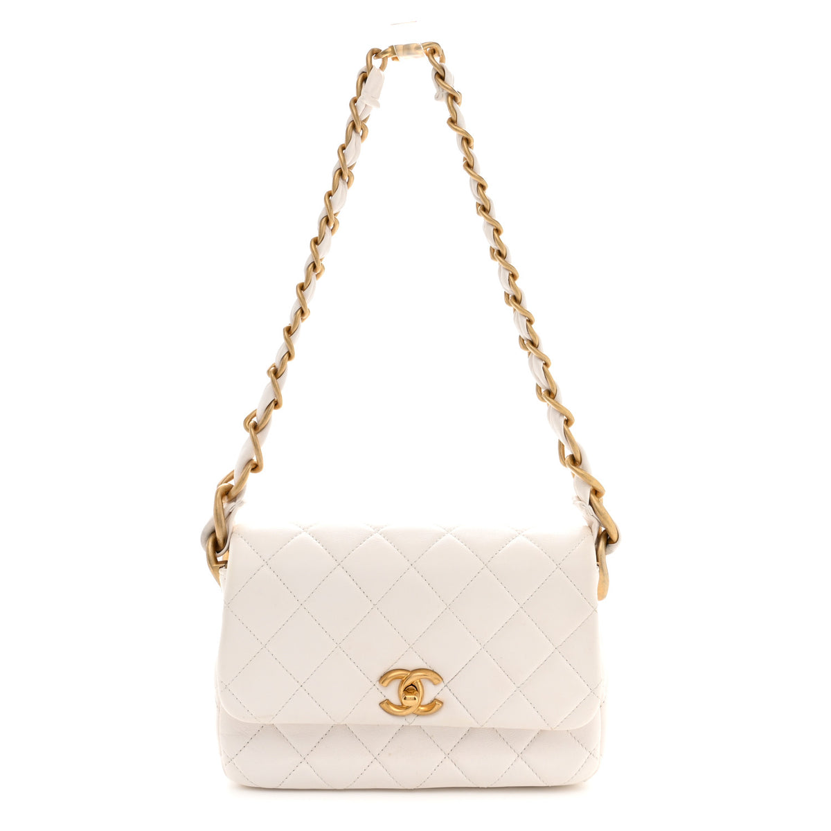 Lambskin Quilted CC Chain Shoulder Bag White