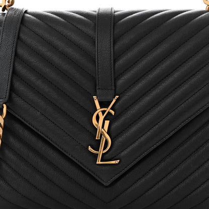 Saint Laurent Sheepskin Matelasse Chevron Monogram Large College Satchel Black 8 of 13