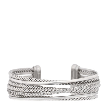 David Yurman Sterling Silver Diamond Crossover Four Row Cuff Bracelet 1 of 3