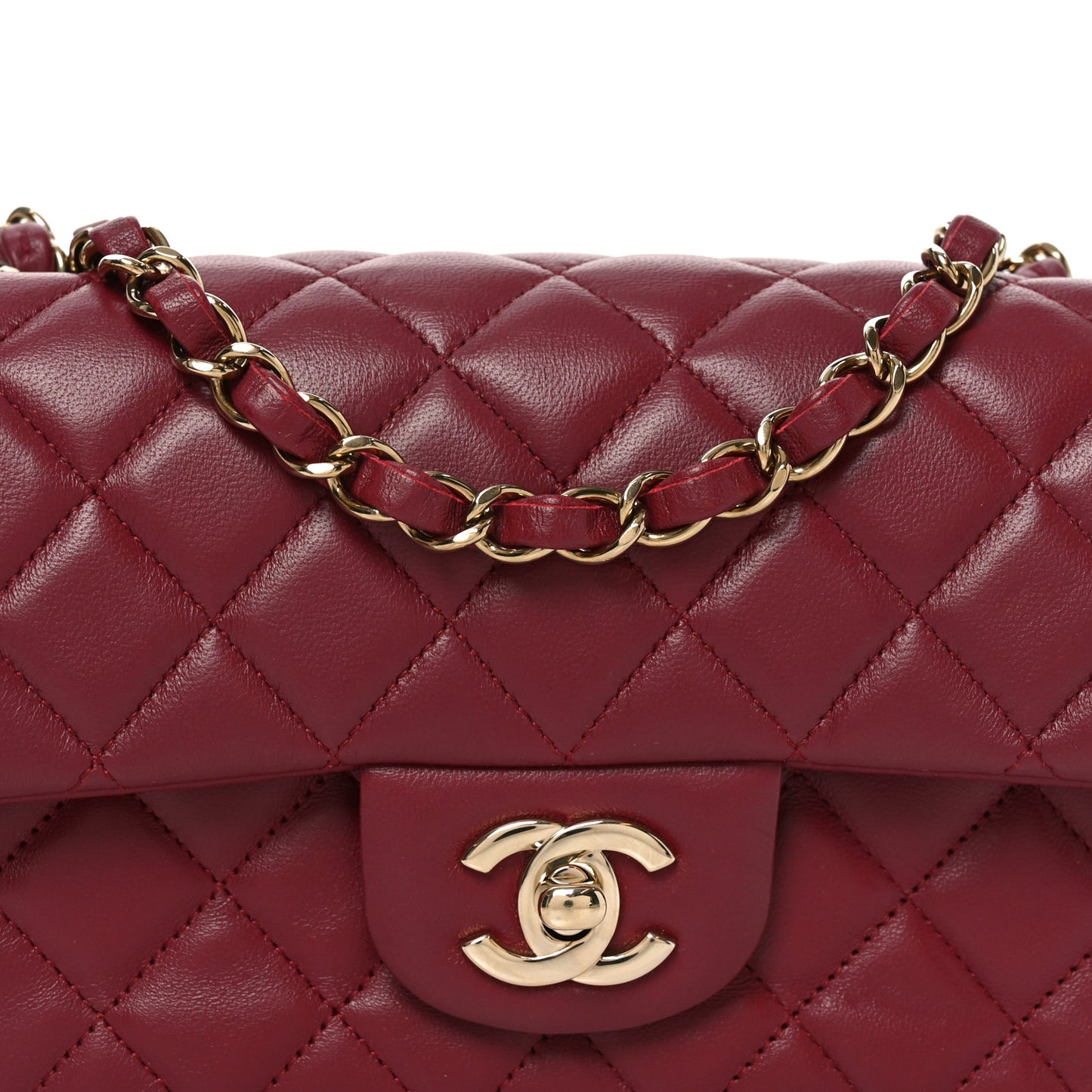 Lambskin Quilted Mini Rectangular Flap Burgundy