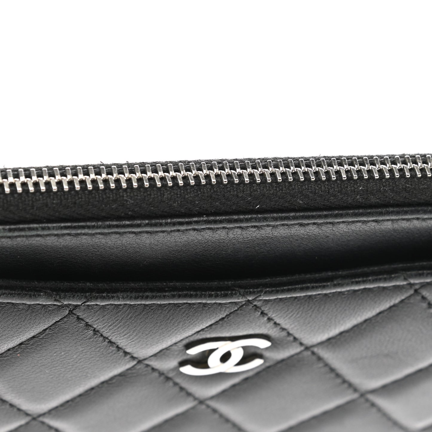 Lambskin Quilted Classic Zip Pouch Black