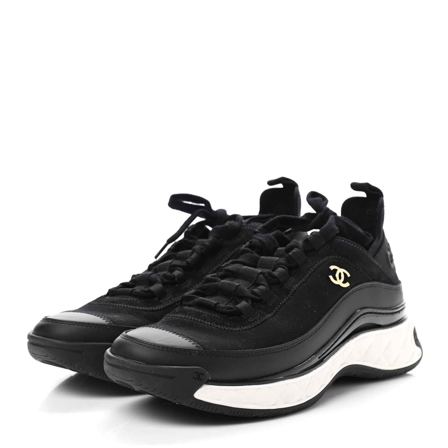 Chanel Velvet Calfskin Mixed Fibers CC Sneakers 39.5 Black 3 of 7