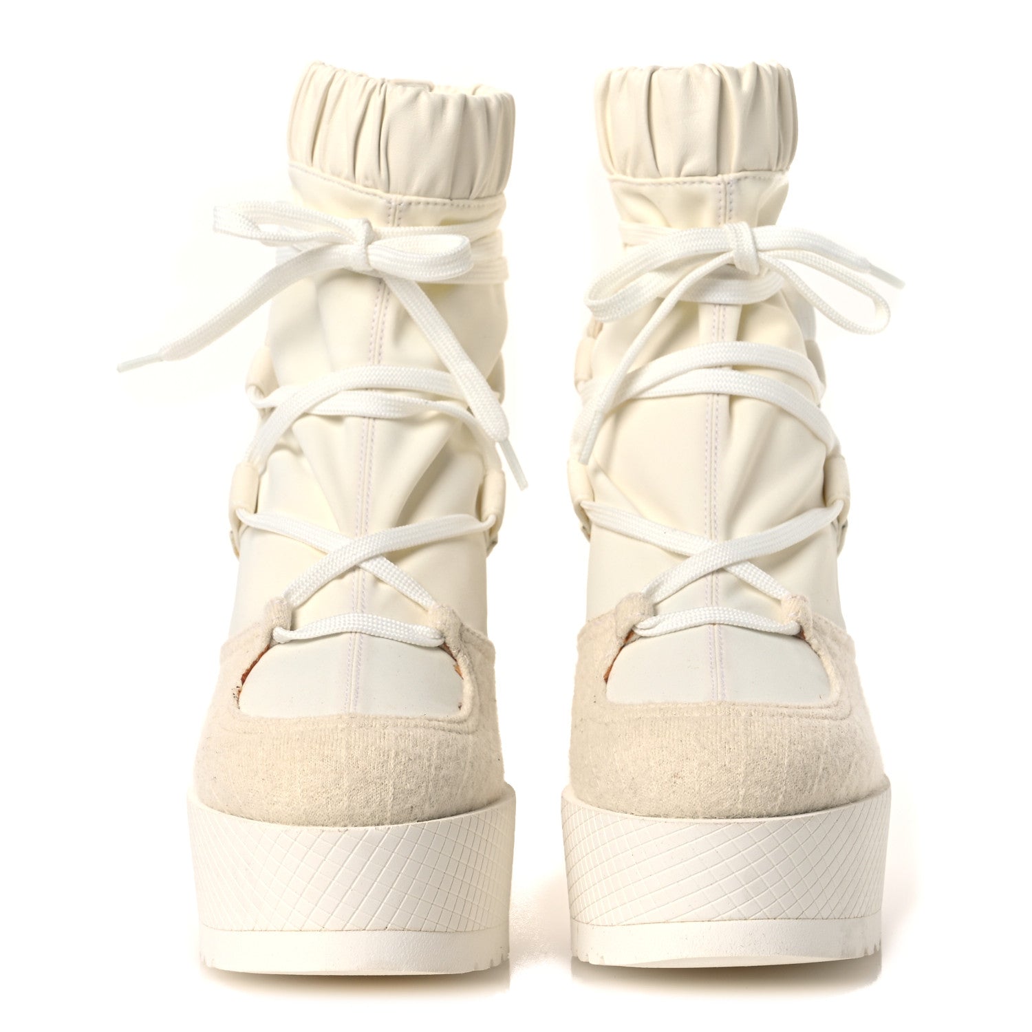 Chanel Tweed Patent Calfskin Runway Wedge Short Platform Boots 38 White Ivory 3 of 13