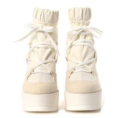 Chanel Tweed Patent Calfskin Runway Wedge Short Platform Boots 38 White Ivory 3 of 13