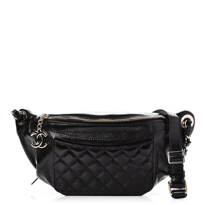 Chanel Crumpled Glazed Lambskin Quilted Waist Bag Fanny Pack Black 1 of 8