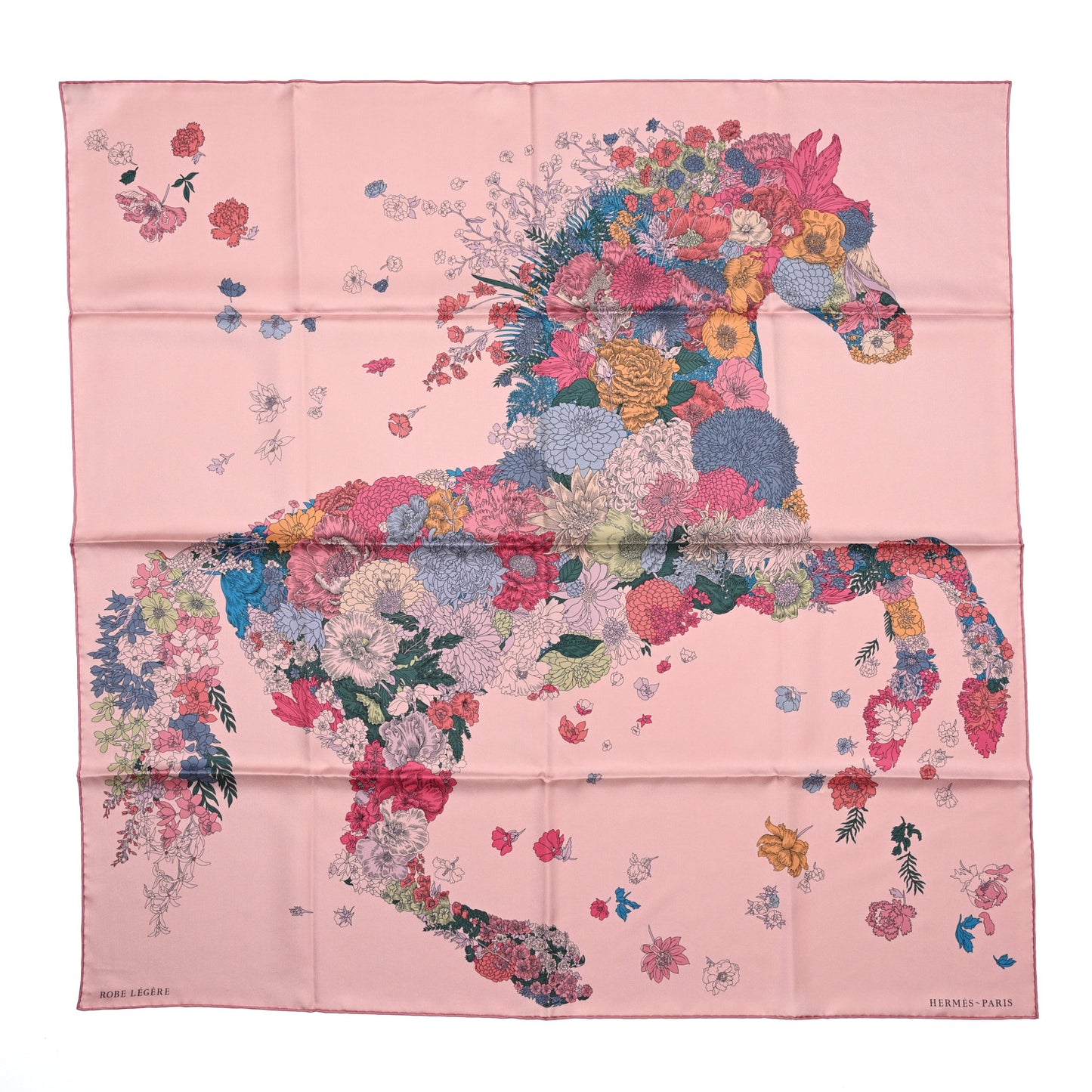 Silk Twill Robe Legere Scarf 90 Rose Hortensia Bleu