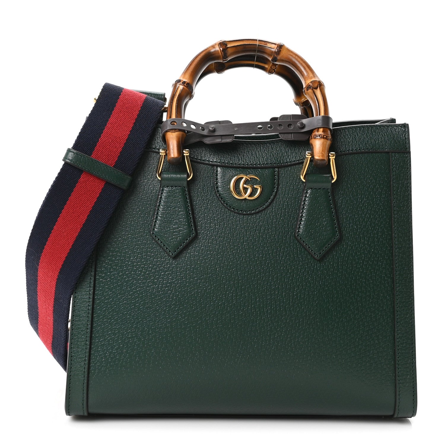 Gucci Textured Dollar Calfskin Web Small Diana Tote Bag Vintage Green Powder Pink 1 of 10