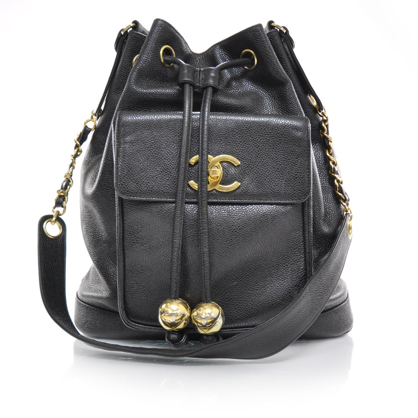 Caviar Drawstring Shoulder Bag Black