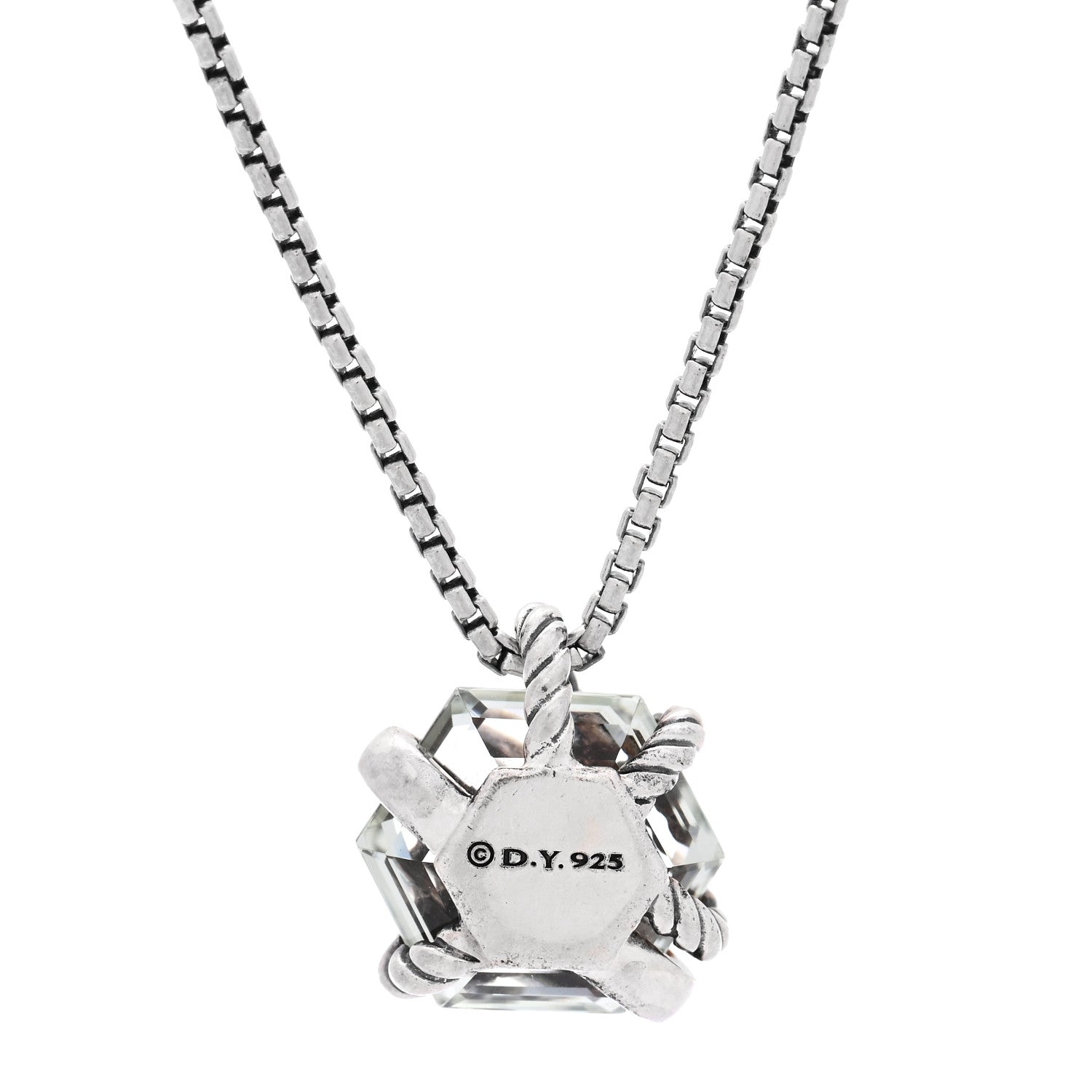 David Yurman Sterling Silver Diamond Prasiolite 10mm Petite Cable Wrap Pendant Necklace 5 of 5