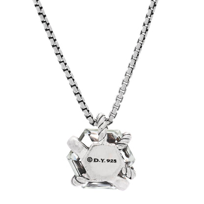 David Yurman Sterling Silver Diamond Prasiolite 10mm Petite Cable Wrap Pendant Necklace 5 of 5
