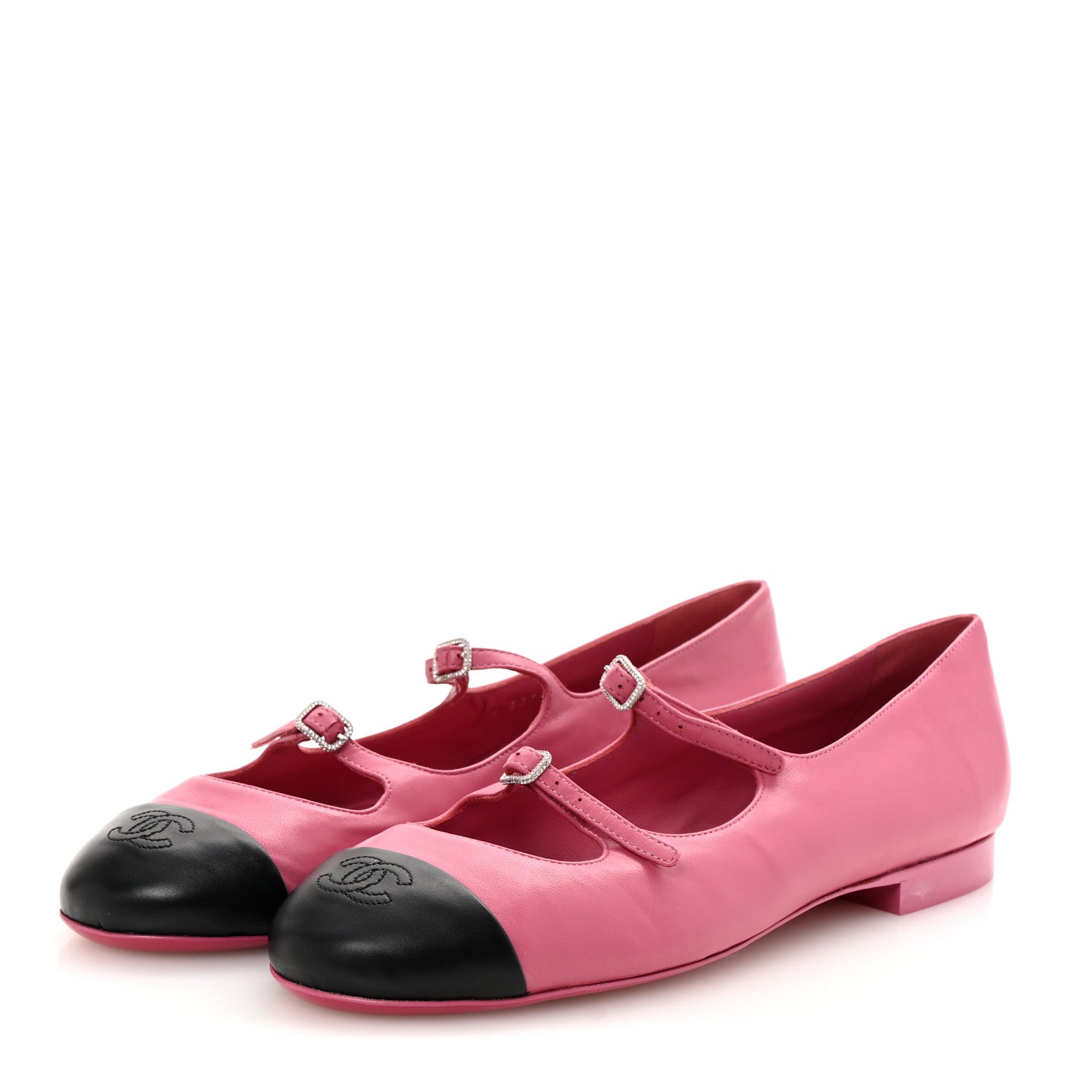 Chanel Lambskin Mary Jane Flats 41 Pink Black 4 of 11