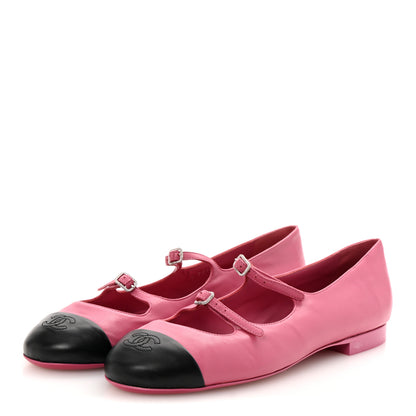 Chanel Lambskin Mary Jane Flats 41 Pink Black 4 of 11