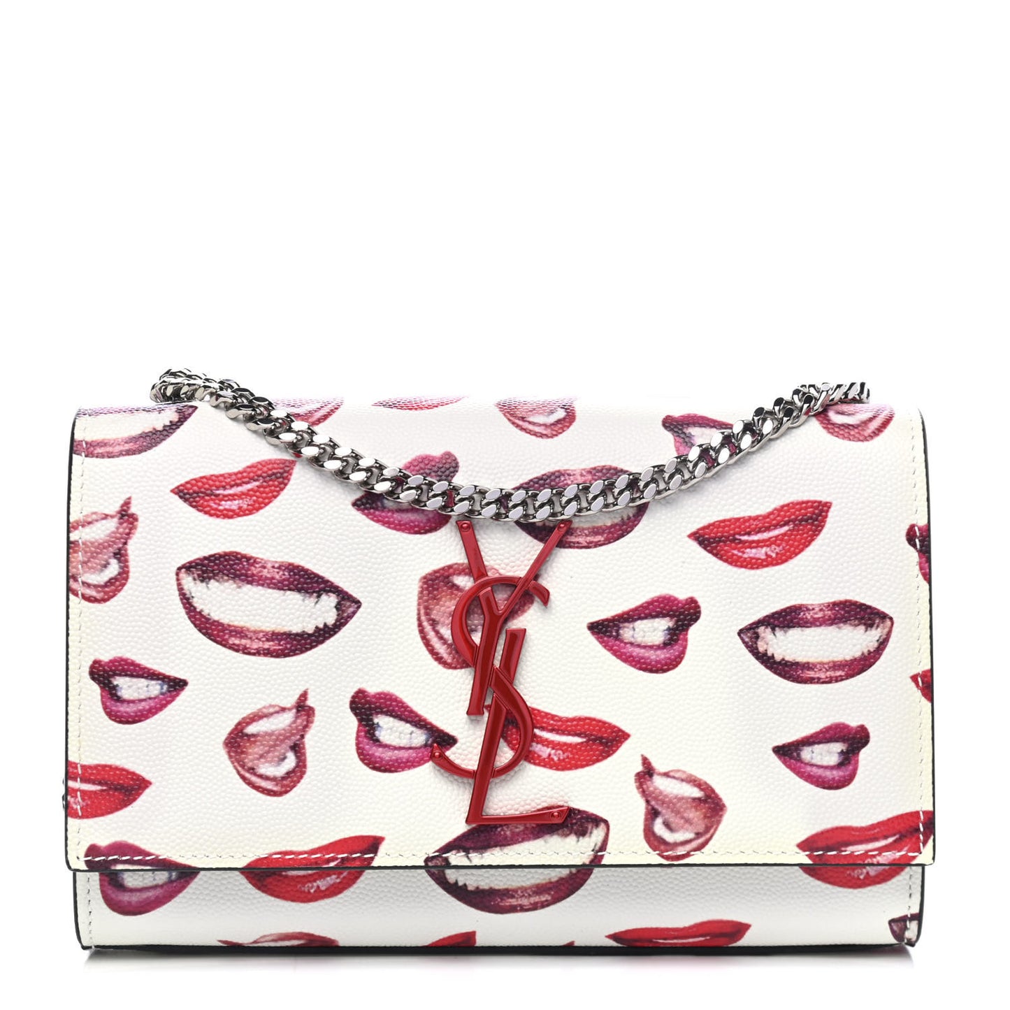 Grain De Poudre Lips Print Small Monogram Kate Satchel White Red