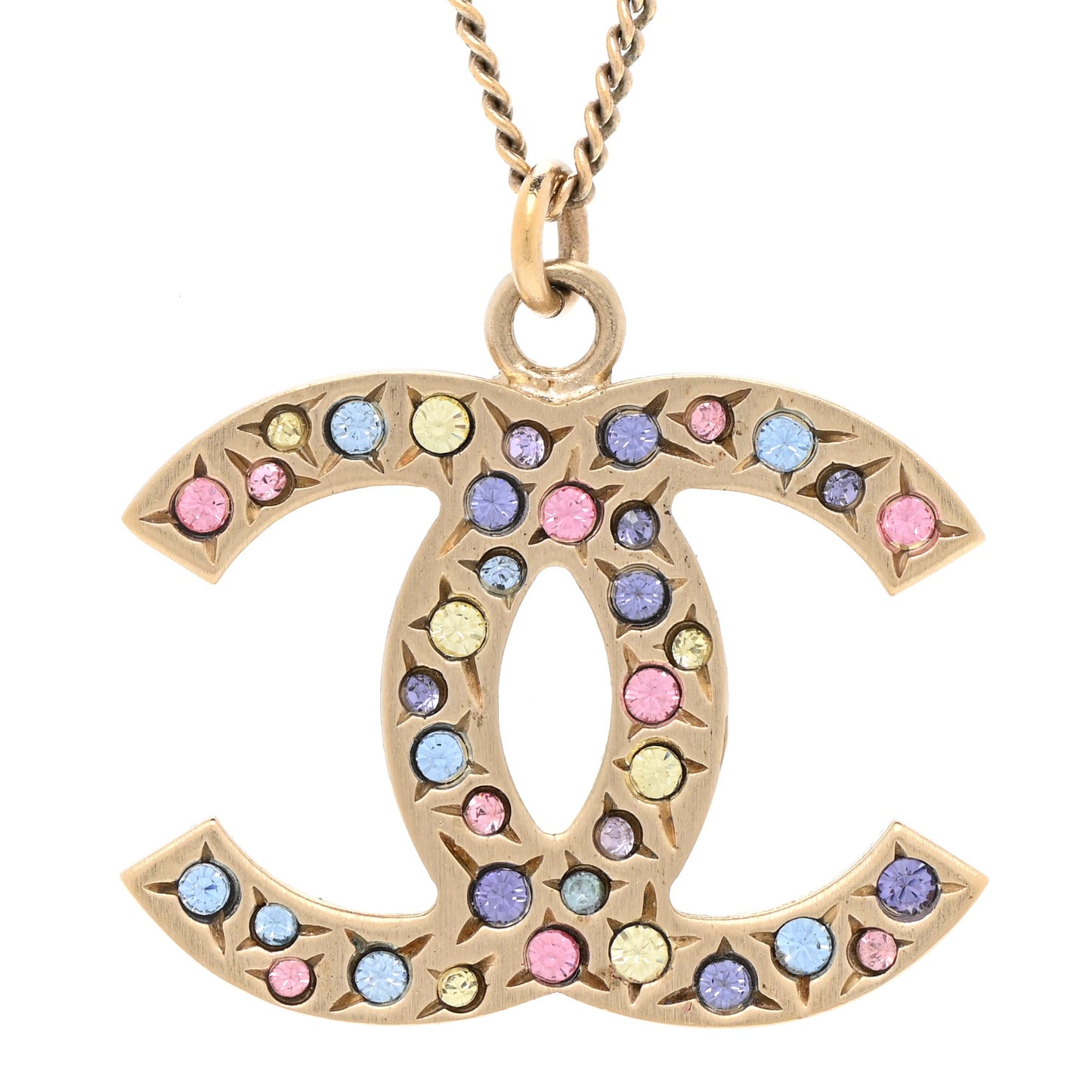 Crystal CC Necklace Light Gold Multicolor