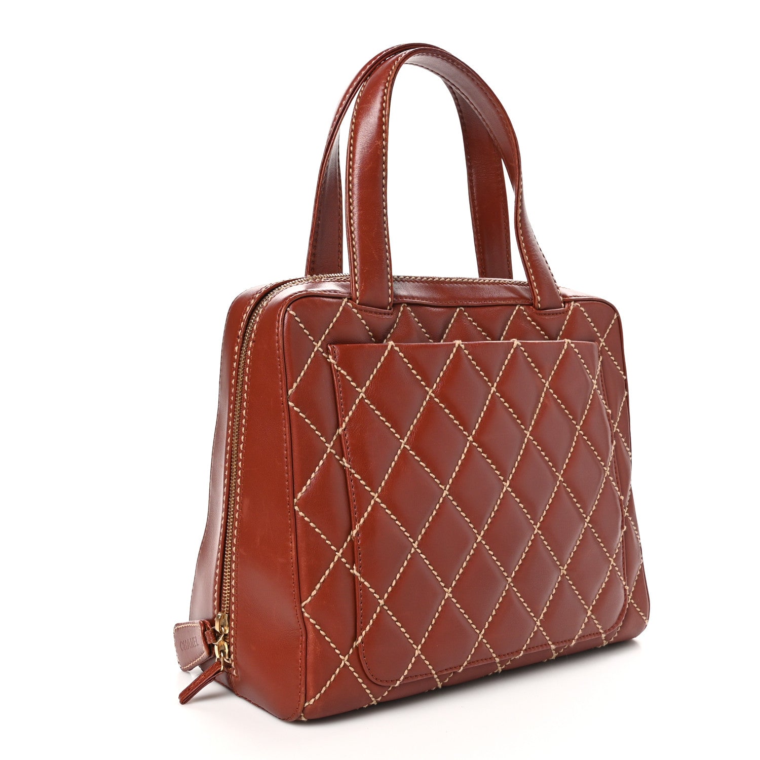 Chanel Calfskin Wild Stitch Vertical Top Handle Bag Brown 1608895