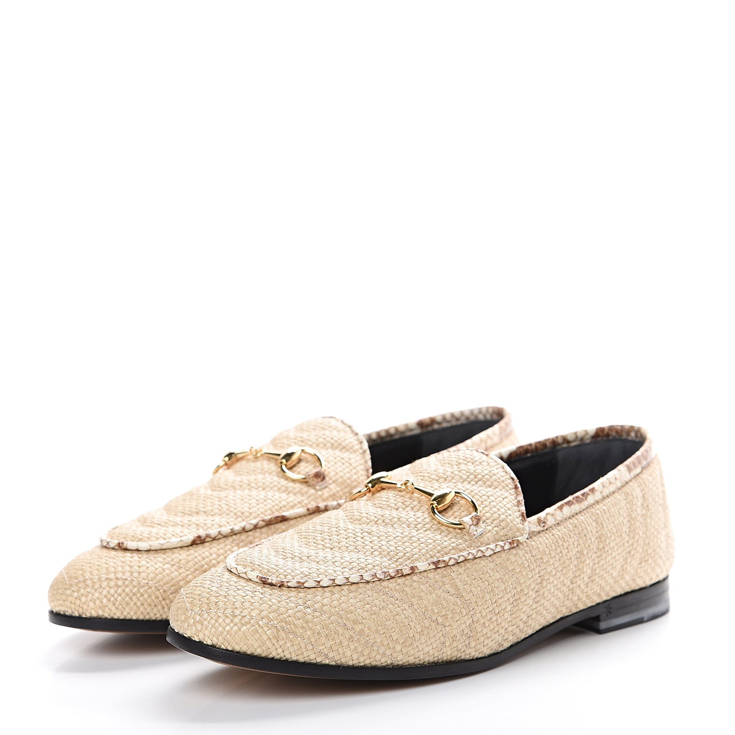 Raffia Elaphe Matelasse Horsebit Womens Jordaan Loafers 37 Natural Cream Brown