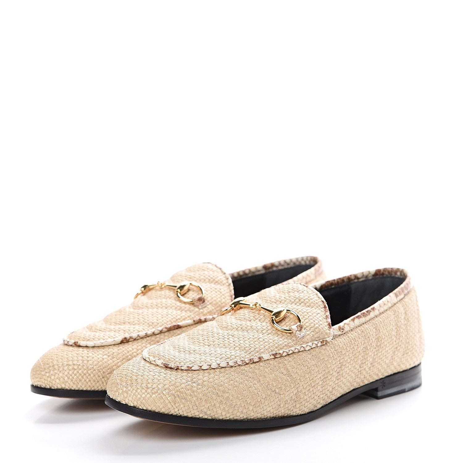 Gucci Raffia Elaphe Matelasse Horsebit Womens Jordaan Loafers 37 Natural Cream Brown 3 of 8