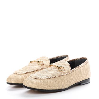 Gucci Raffia Elaphe Matelasse Horsebit Womens Jordaan Loafers 37 Natural Cream Brown 3 of 8