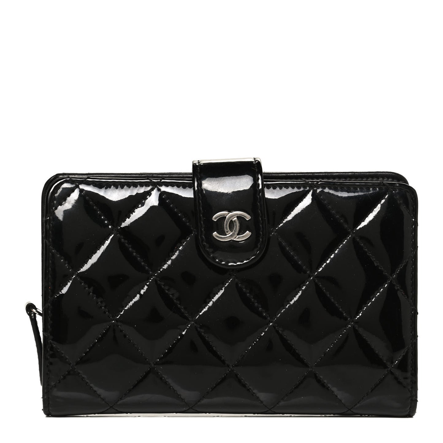 Patent Quilted Zip Pocket Wallet Black