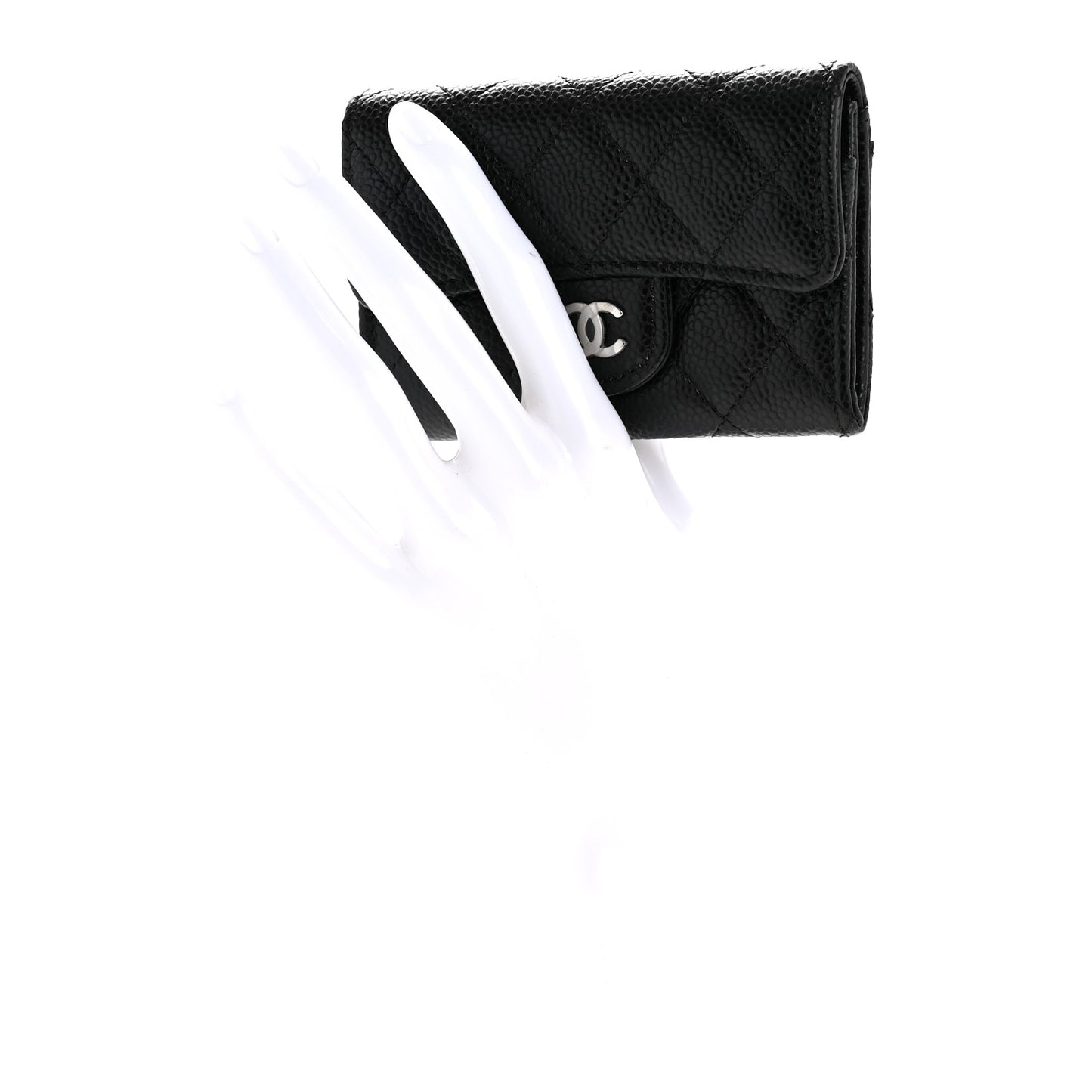 Caviar Quilted Flap Card Holder Wallet Black