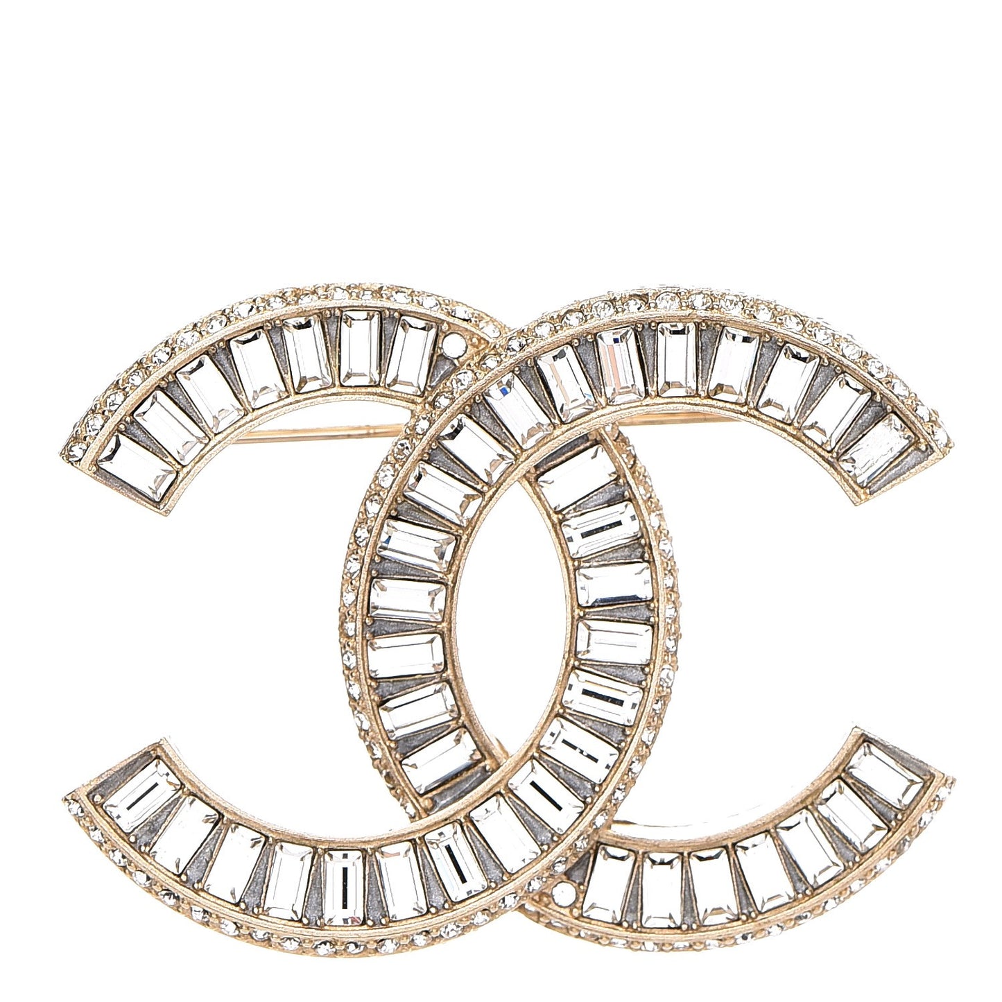 Baguette Crystal CC Brooch Gold