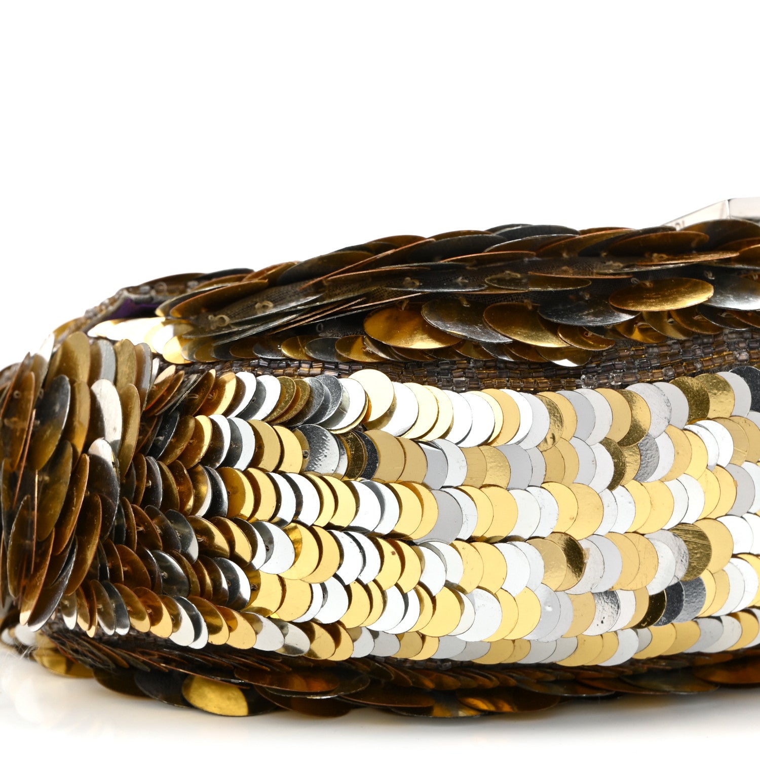 Fendi Sequin Lizard Crystal Baguette Silver Gold 8 of 10