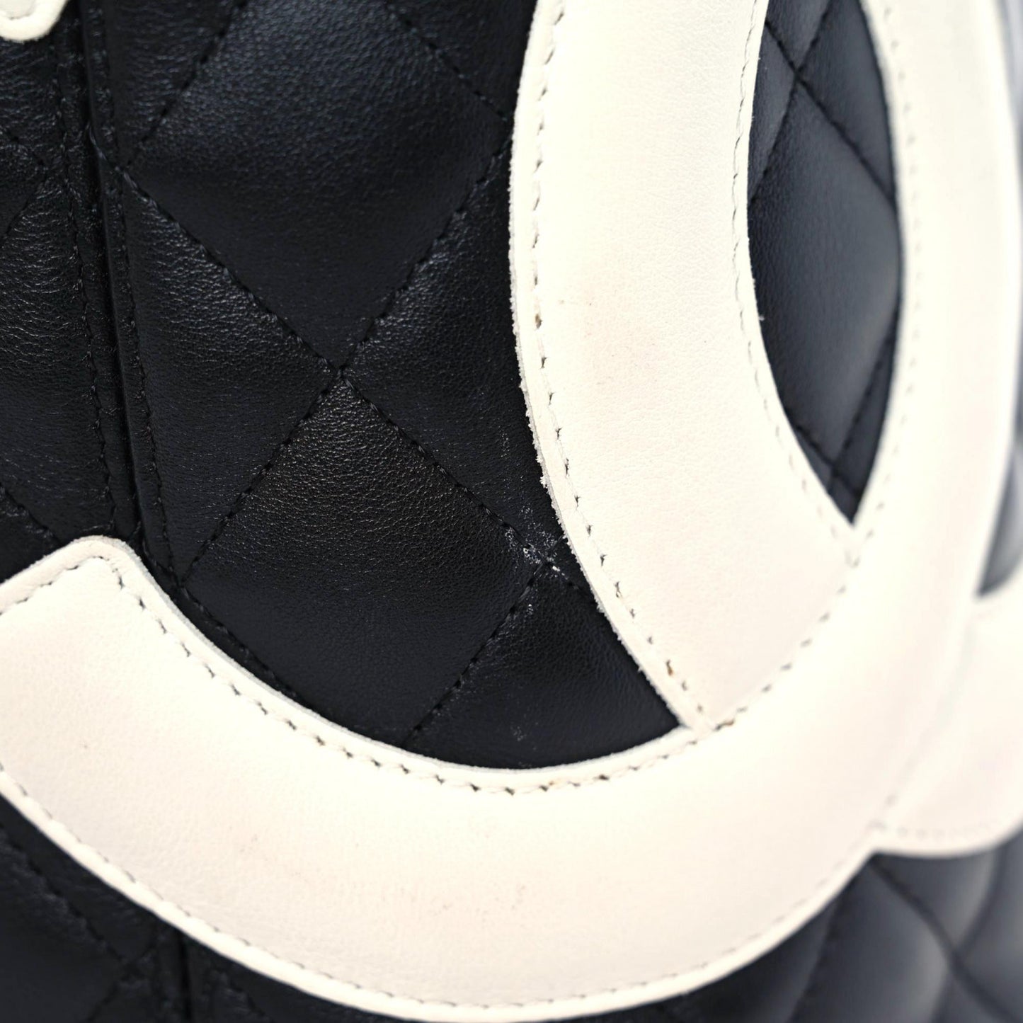Calfskin Quilted Large Cambon Tote Black White