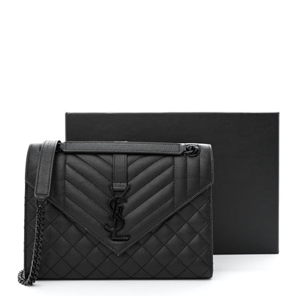 Saint Laurent Grain De Poudre Textured Mixed Matelasse Triquilt Medium Monogram Monochrome Satchel Black 11 of 11