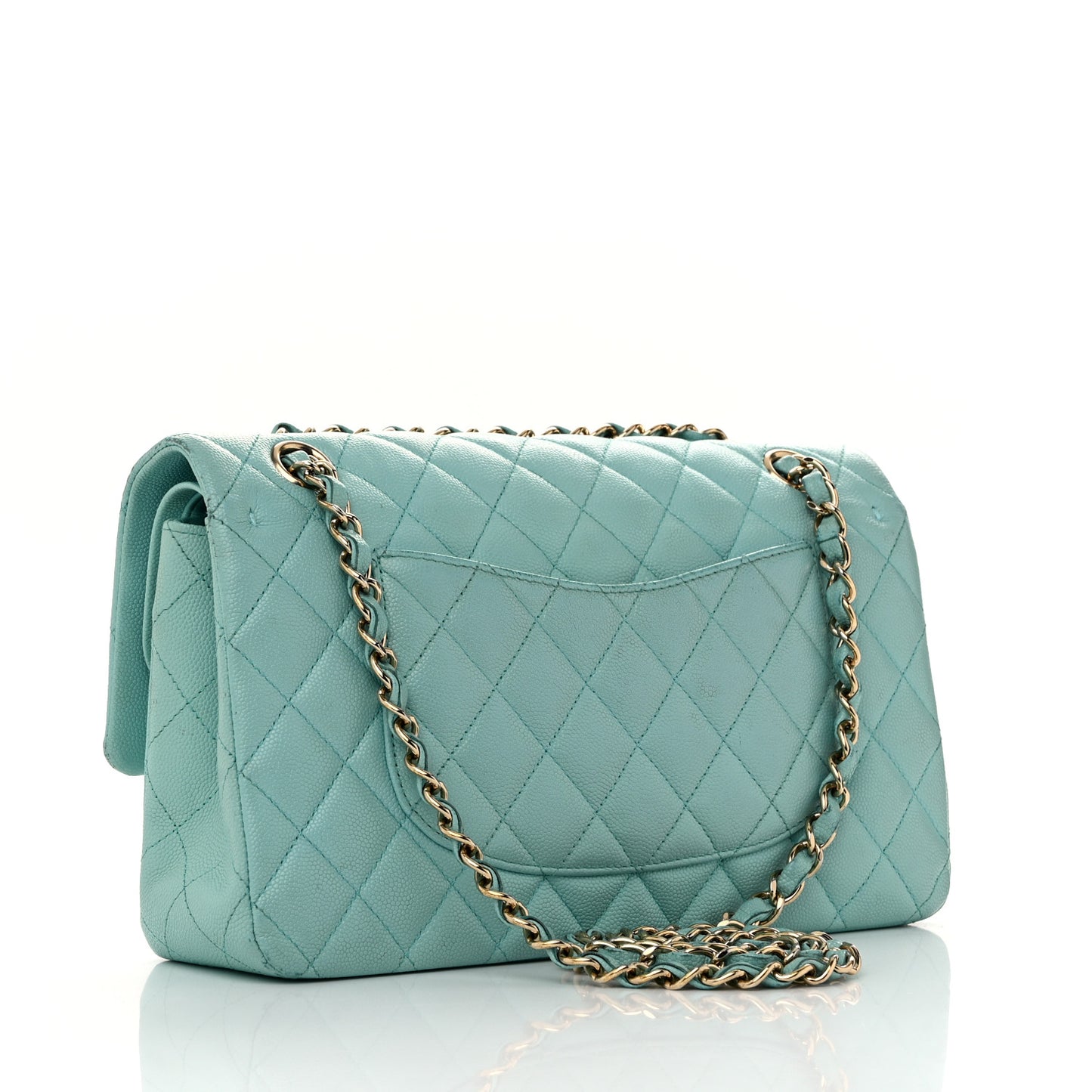 Caviar Quilted Medium Double Flap Light Blue
