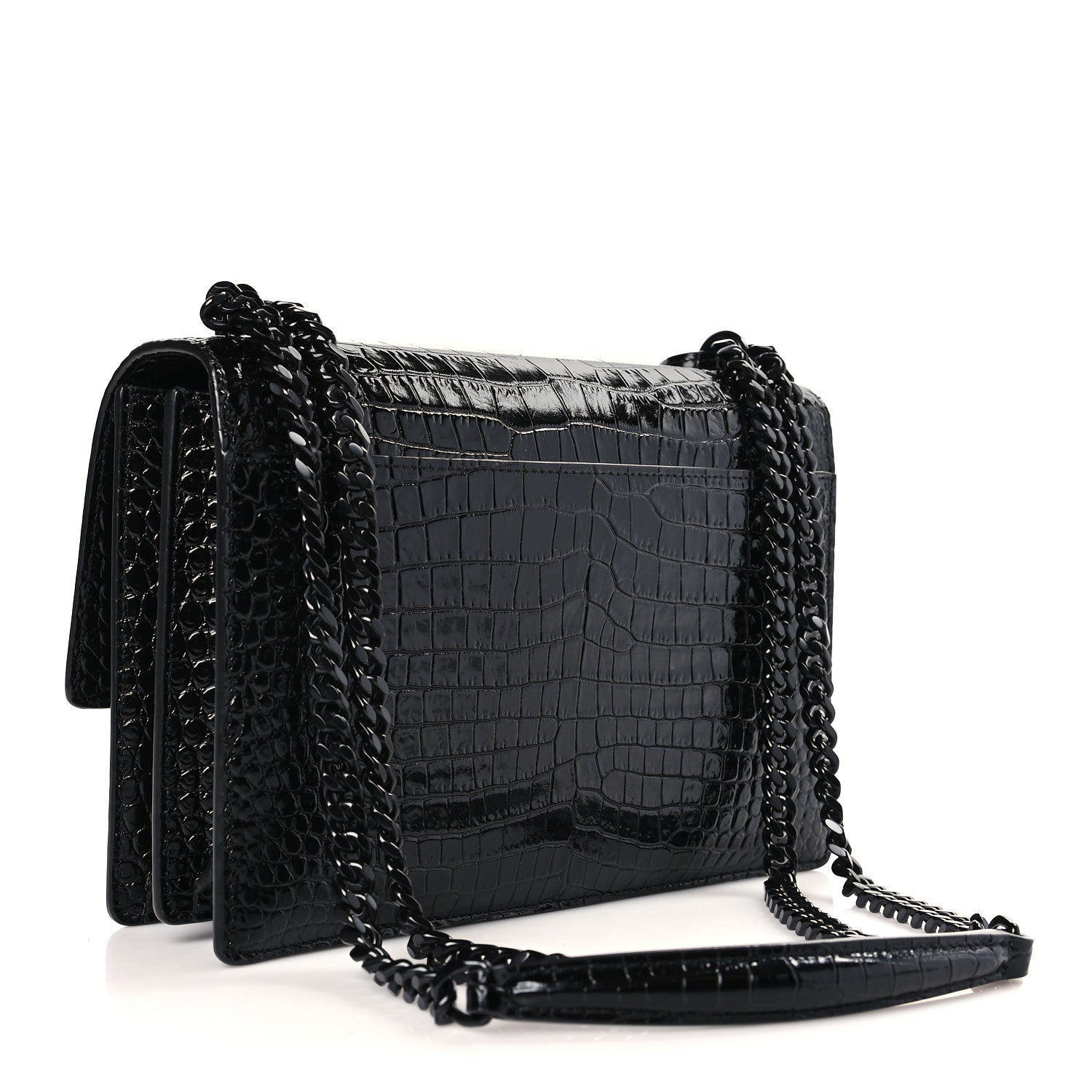 Saint Laurent Calfskin Crocodile Embossed Medium Monochrome Monogram Sunset Black 3 of 8