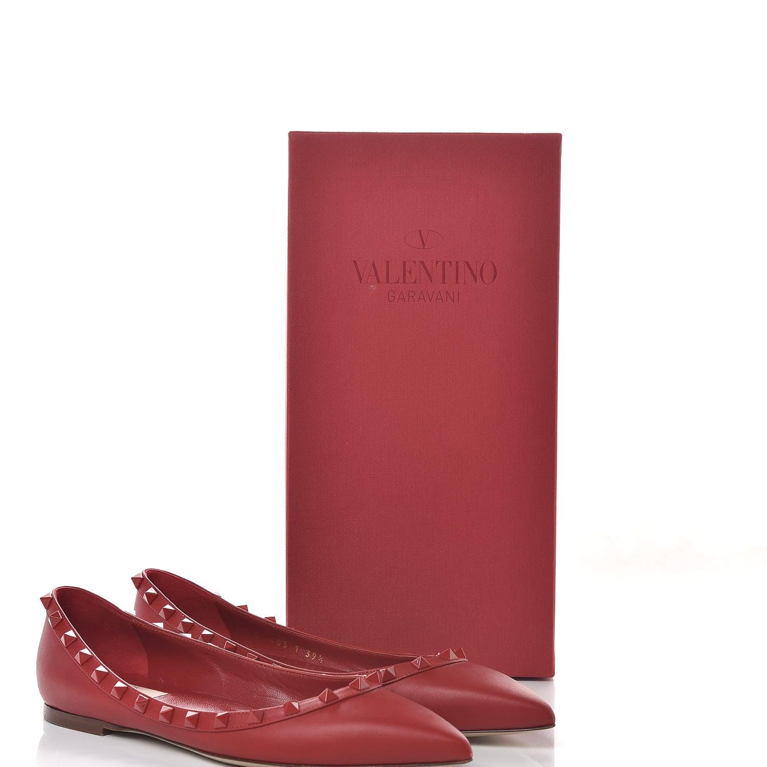 Valentino Garavani Calfskin Lacquered Monochrome Rockstud Ballerina Flats 39.5 Rosso Valentino 10 of 10