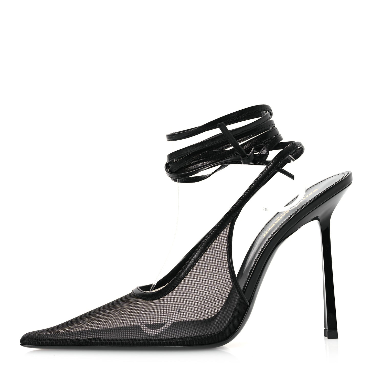 Tulle Mesh Lambskin Oxails 110 Ankle Tie Pumps 40 Black