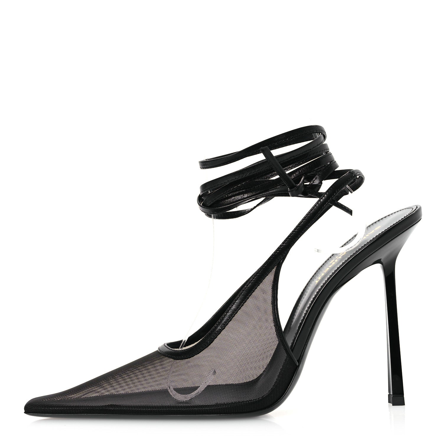 Saint Laurent Tulle Mesh Lambskin Oxails 110 Ankle Tie Pumps 40 Black 1 of 11