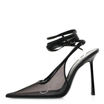 Saint Laurent Tulle Mesh Lambskin Oxails 110 Ankle Tie Pumps 40 Black 1 of 11