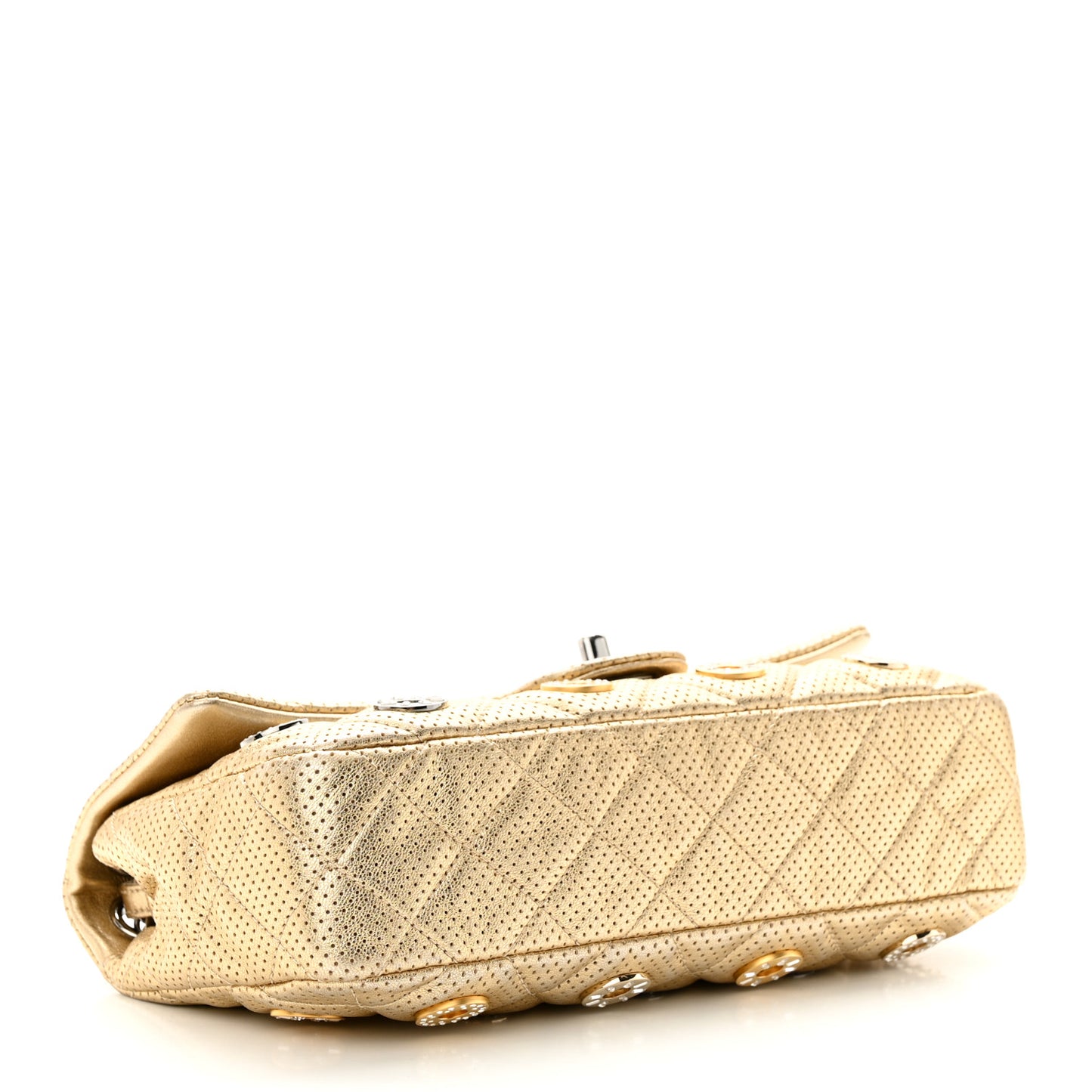 Perforated Metallic Lambskin Jumbo CC Medals Flap Gold