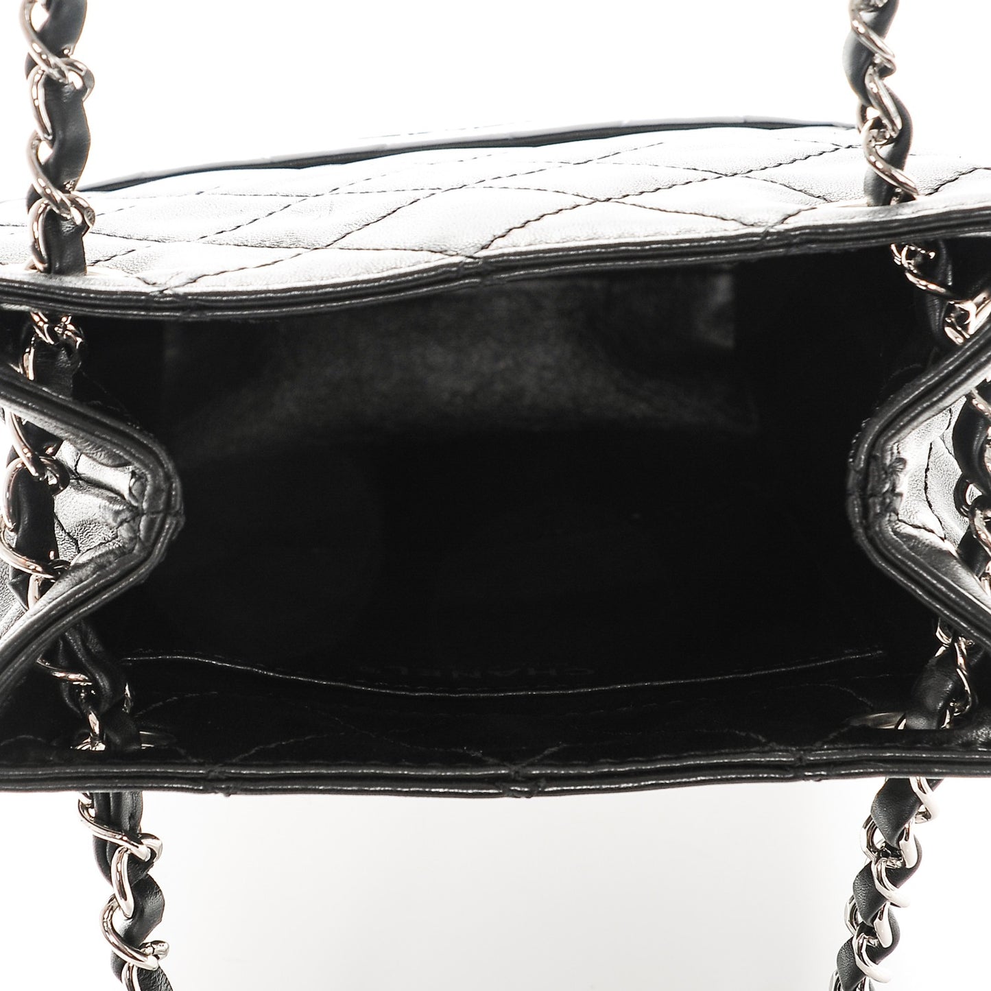 Lambskin Quilted Bi-Color Drawstring Shoulder Bag Black White