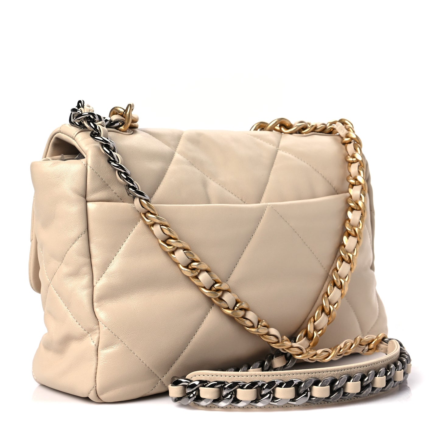Lambskin Quilted Large Chanel 19 Flap Beige