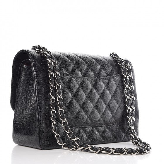 Caviar Quilted Jumbo Double Flap Black