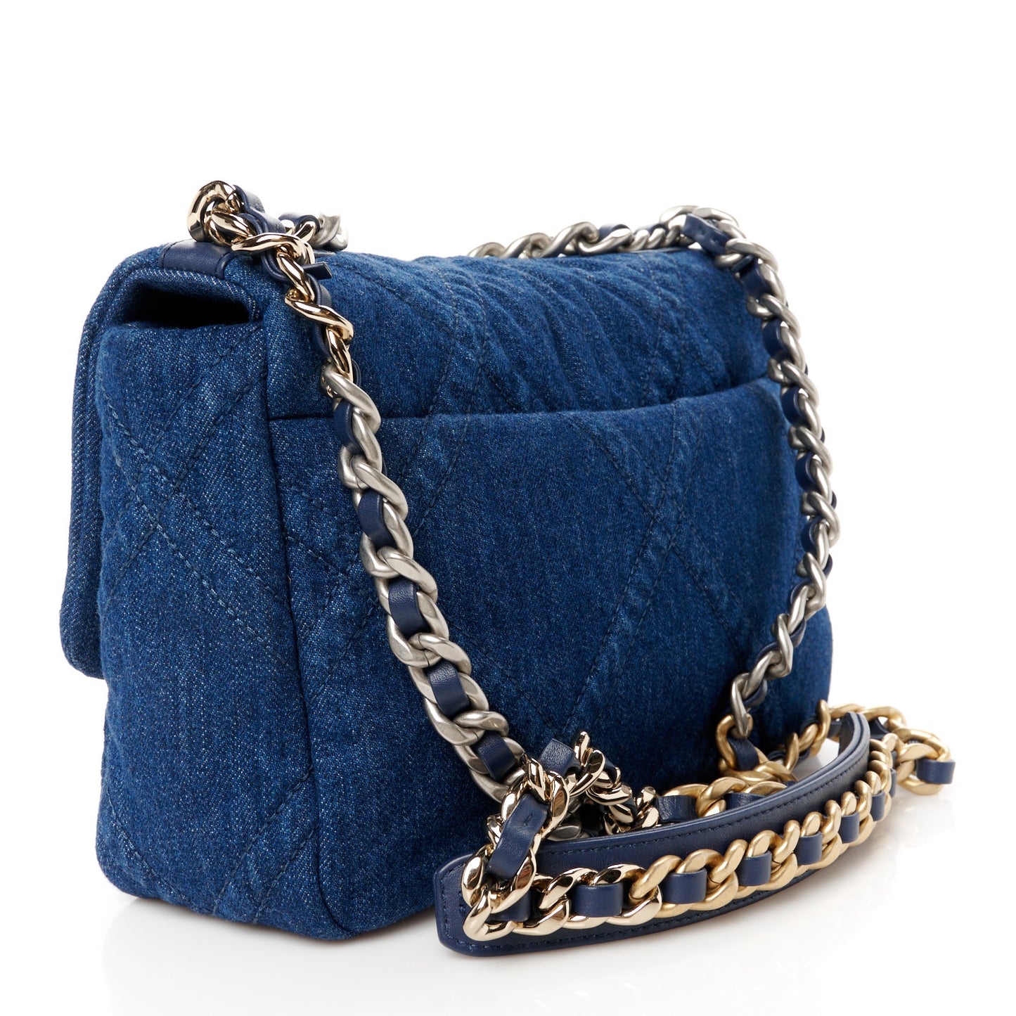 Denim Quilted Medium Chanel 19 Flap Blue