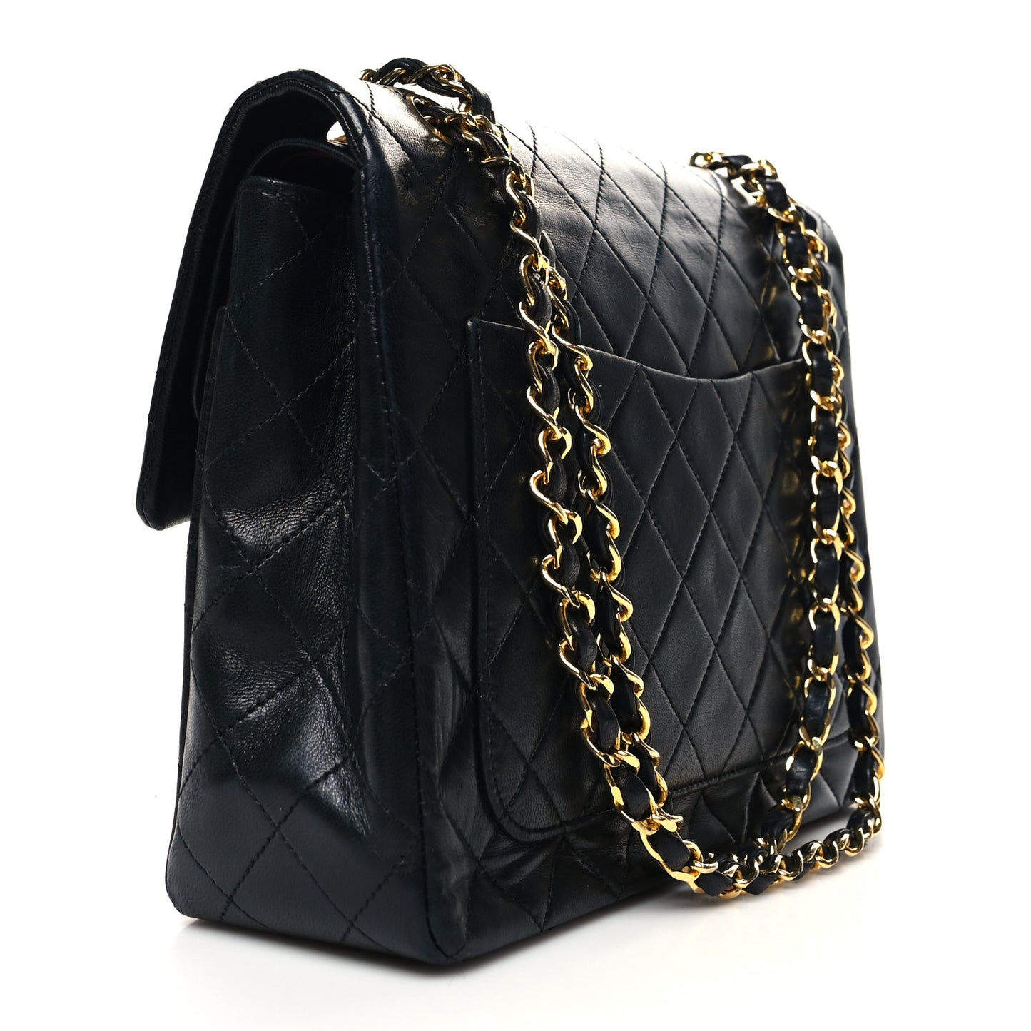 Lambskin Quilted Medium Double Flap Black