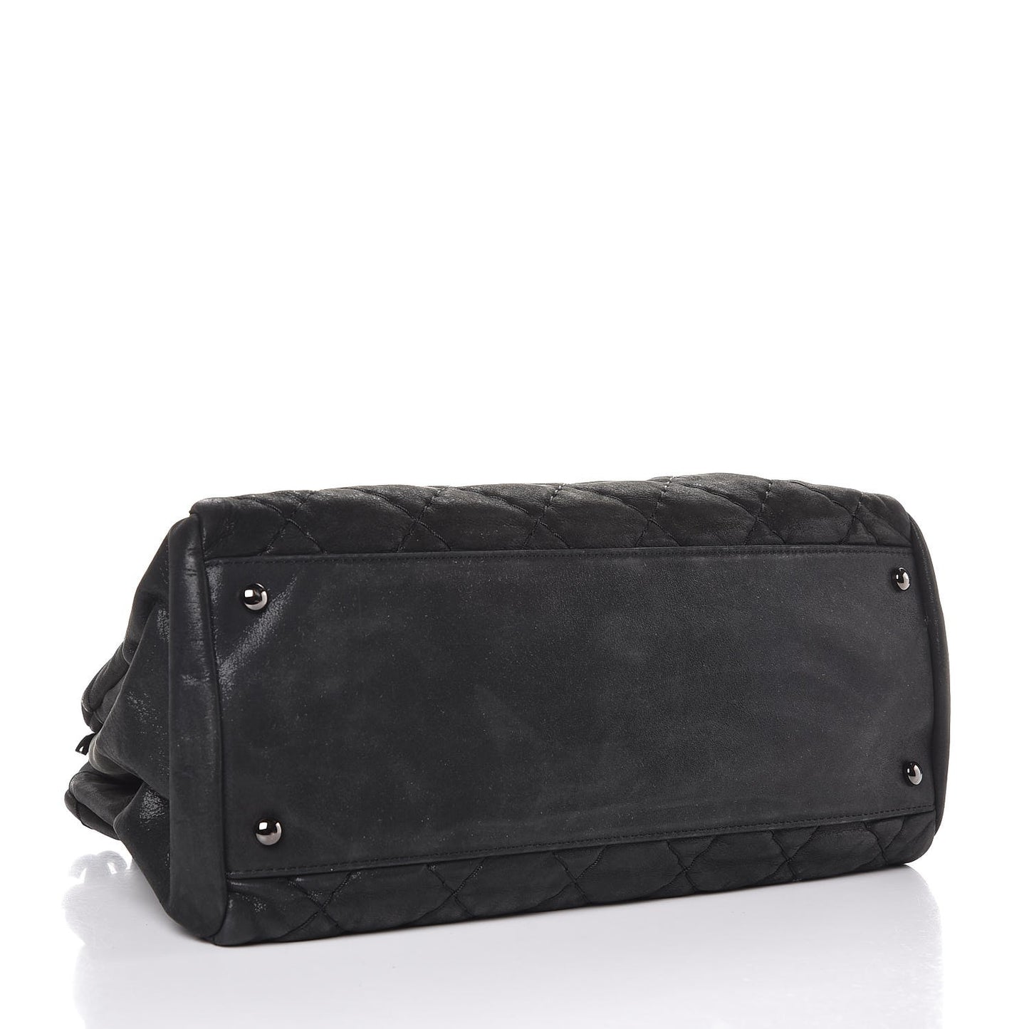 Iridescent Calfskin Large Just Mademoiselle Bowling Bag Black