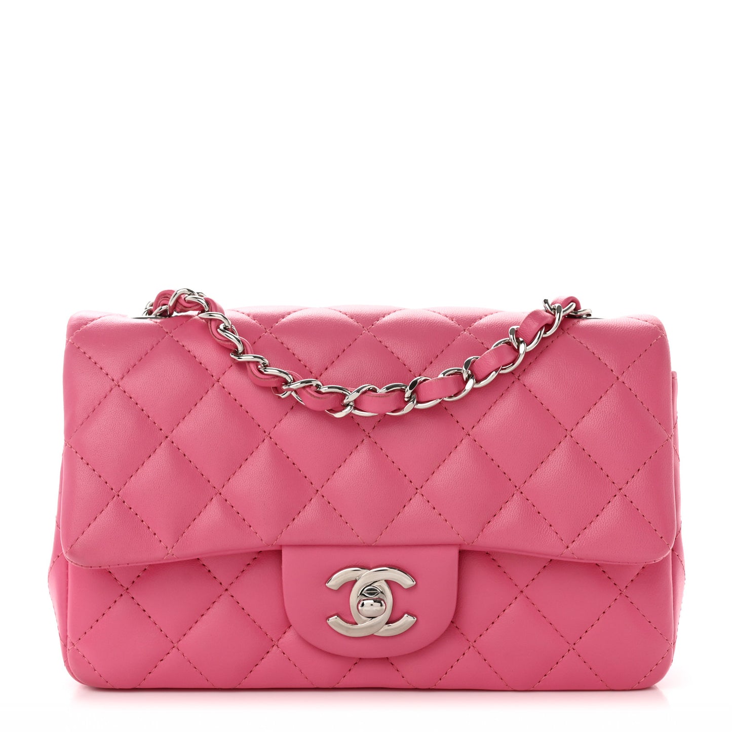 Lambskin Quilted Mini Rectangular Flap Pink