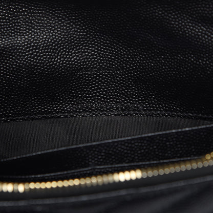 Saint Laurent Grain De Poudre Matelasse Chevron Monogram Envelope Chain Wallet Black 8 of 9