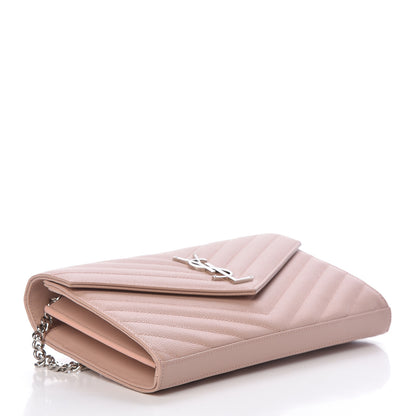 Saint Laurent Grain De Poudre Matelasse Chevron Monogram Chain Wallet Rose Antic 4 of 10